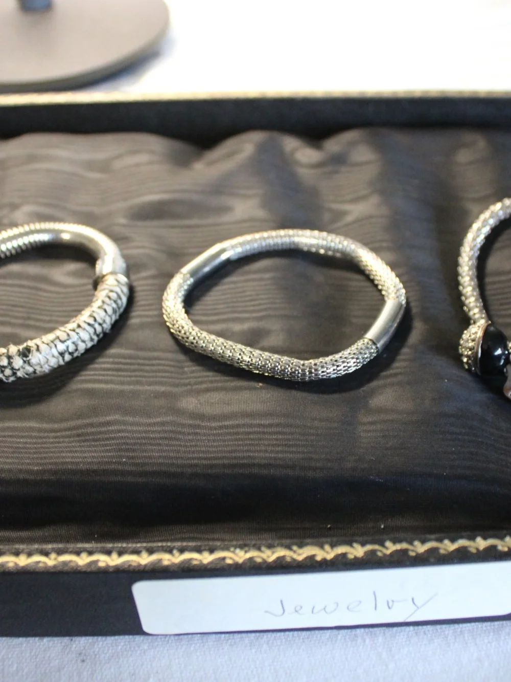 Lot of 3 Metallic Mesh Bracelets + Snakeskin Cuff + Silver Beaded Charm Bracelet